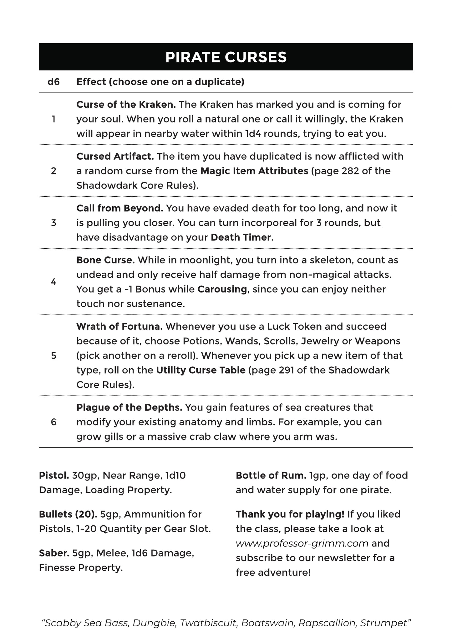 The Pirate Class (Free Shadowdark Class)